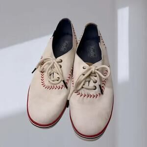 Keds Baseball Stitch Oxford Shoes – White/Red (Men’s US 9.5 / Women’s US 11)
